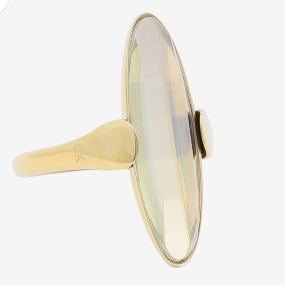 CALVIN KLIEN Continuity Slim Oval Faceted Yellow Glass Stone Ring size 7  NWT